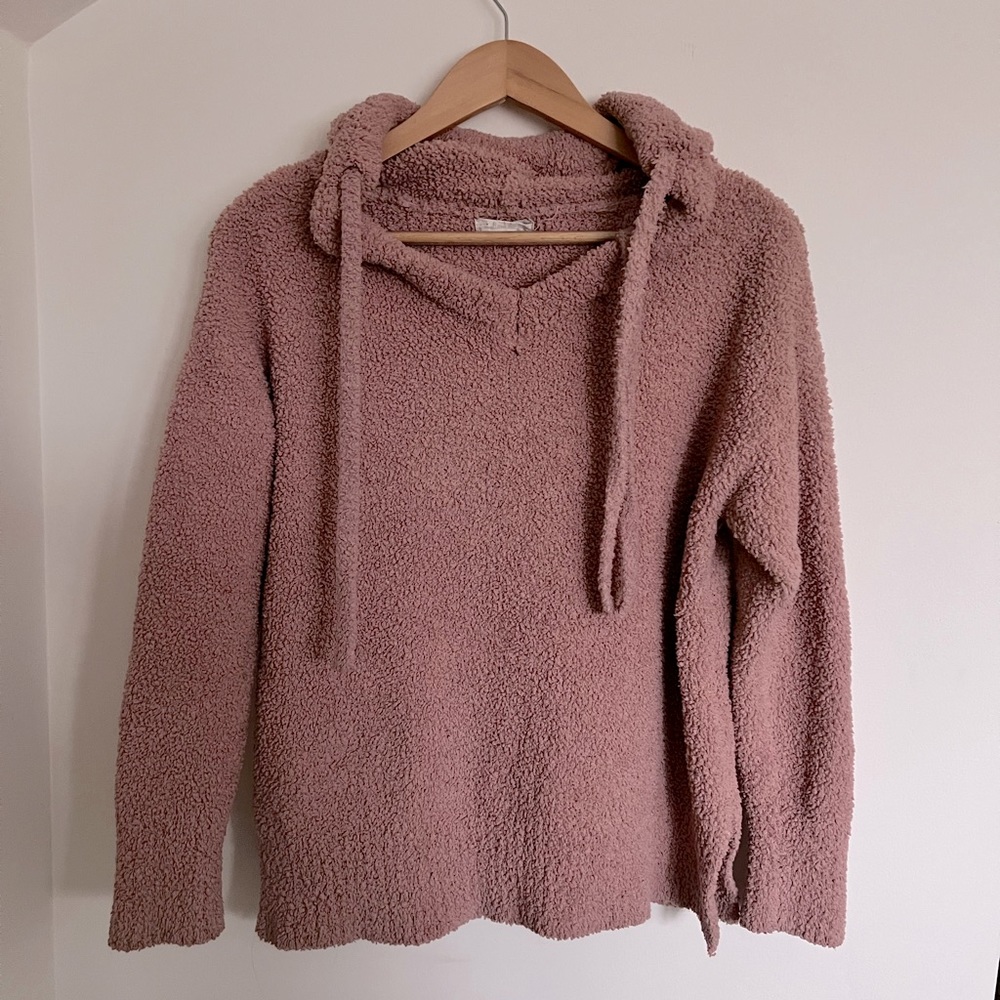 Altard state light pink hooded sherpa pullover